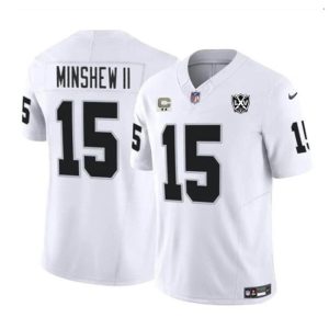 Men's Las Vegas Raiders #15 Gardner Minshew II White 2024 F.U.S.E 65th Anniversary Patch Vapor Stitched Football Jersey