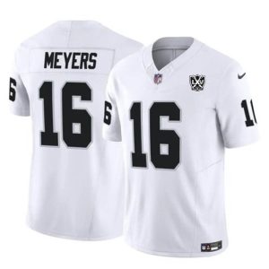 Men's Las Vegas Raiders #16 Jakobi Meyers White 2024 F.U.S.E 65th Anniversary Patch Vapor Stitched Football Jersey