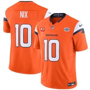 Men's Denver Broncos #10 Bo Nix Orange 2024 F.U.S.E. With Draft Pacth and 1-Star C Patch Vapor Limited Football Stitched Jersey