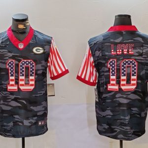 Men's Green Bay Packers #10 Jordan Love Camo USA Flag Limited Stitched Football Jersey