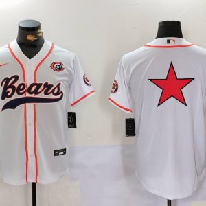 Men's Chicago Bears White Team Big Logo With Patch Cool Base Stitched Baseball Jersey