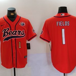 Men's Chicago Bears #1 Justin Fields Orange Throwback With Patch Cool Base Stitched Baseball Jerseys