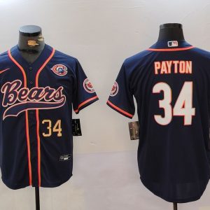 Men's Chicago Bears #34 Walter Payton Navy Throwback With Patch Cool Base Stitched Baseball Jerseys