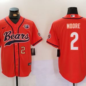 Men's Chicago Bears #2 DJ Moore Orange Throwback With Patch Cool Base Stitched Baseball Jerseys