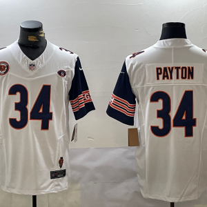 Men's Chicago Bears #34 Walter Payton Limited White Team Patch Fashion FUSE Jersey