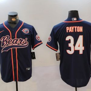 Men's Chicago Bears #34 Walter Payton Navy Throwback With Patch Cool Base Stitched Baseball Jersey