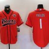 Men's Chicago Bears #1 Justin Fields Orange Throwback With Patch Cool Base Stitched Baseball Jersey