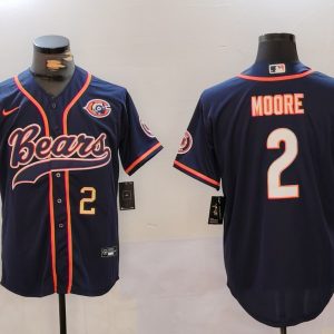 Men's Chicago Bears #2 DJ Moore Navy Throwback With Patch Cool Base Stitched Baseball Jerseys