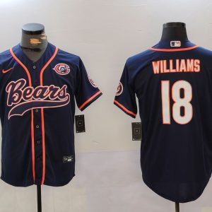 Men's Chicago Bears #18 Caleb Williams Navy Throwback With Patch Cool Base Stitched Baseball Jersey