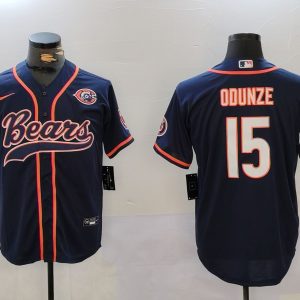 Men's Chicago Bears #15 Rome Odunze Navy Throwback With Patch Cool Base Stitched Baseball Jersey