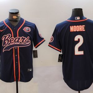Men's Chicago Bears #2 DJ Moore Navy Throwback With Patch Cool Base Stitched Baseball Jersey