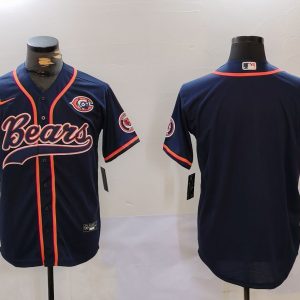 Men's Chicago Bears Blank Navy Blue With Patch Cool Base Stitched Baseball Jersey