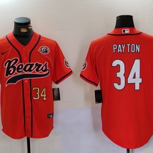 Men's Chicago Bears #34 Walter Payton Orange Throwback With Patch Cool Base Stitched Baseball Jerseys