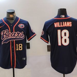 Men's Chicago Bears #18 Caleb Williams Navy Throwback With Patch Cool Base Stitched Baseball Jerseys