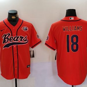Men's Chicago Bears #18 Caleb Williams Orange Throwback With Patch Cool Base Stitched Baseball Jersey