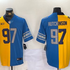 Men's Detroit Lions #97 Aidan Hutchinson Yellow Blue Split Vapor Limited Stitched Jerseys