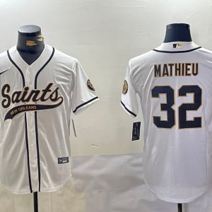 Mens New Orleans Saints #32 Tyrann Mathieu White Cool Base Stitched Baseball Jersey
