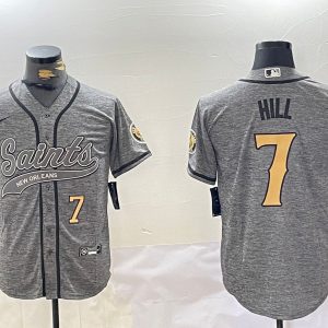 Men's New Orleans Saints #7 Taysom Hill Grey With Patch Cool Base Stitched Baseball Jerseys
