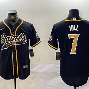 Men's New Orleans Saints #7 Taysom Hill Black With Patch Cool Base Stitched Baseball Jersey