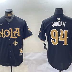 Men's New Orleans Saints #94 Cameron Jordan Black Cool Base Stitched Baseball Jersey