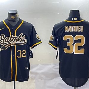 Men's New Orleans Saints #32 Tyrann Mathieu Black Cool Base Stitched Baseball Jerseys