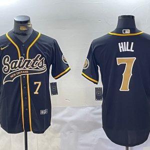 Men's New Orleans Saints #7 Taysom Hill Black With Patch Cool Base Stitched Baseball Jerseys
