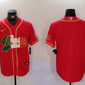 Men's San Francisco 49ers Red With Patch Cool Base Stitched Baseball Jersey