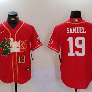 Men's San Francisco 49ers#19 Deebo Samuel Red With Patch Cool Base Stitched Baseball Jersey