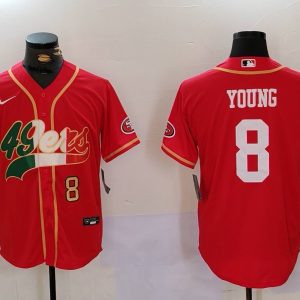 Men's San Francisco 49ers #8 Steve Young Red With Patch Cool Base Stitched Baseball Jersey
