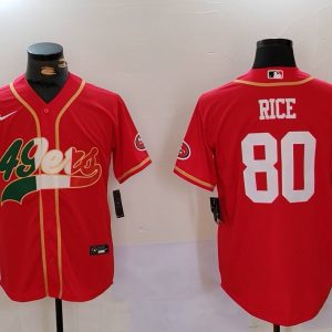 Men's San Francisco 49ers #80 Jerry Rice Red With Patch Cool Base Stitched Baseball Jerseys