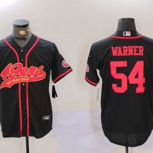 Men's San Francisco 49ers #54 Fred Warner Black With Patch Cool Base Stitched Baseball Jersey