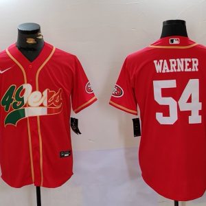 Men's San Francisco 49ers #54 Fred Warner Red With Patch Cool Base Stitched Baseball Jersey