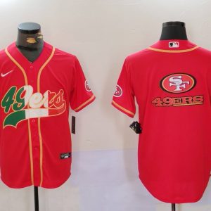 Men's San Francisco 49ers Team Big Logo Red With Patch Cool Base Stitched Baseball Jersey