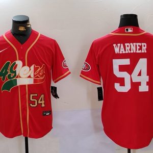 Men's San Francisco 49ers #54 Fred Warner Red With Patch Cool Base Stitched Baseball Jerseys
