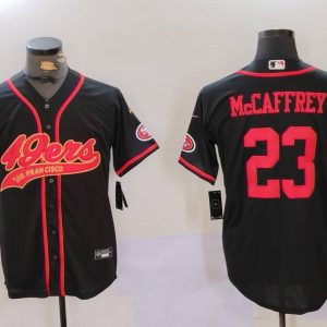 Men's San Francisco 49ers #23 Christian McCaffrey Black With Patch Cool Base Stitched Baseball Jersey