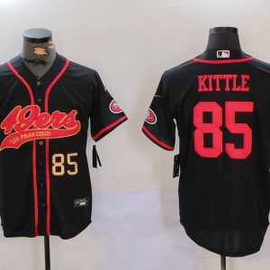 Men's San Francisco 49ers #85 George Kittle Black With Patch Cool Base Stitched Baseball Jersey