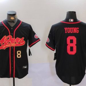 Men's San Francisco 49ers #8 Steve Young Black With Patch Cool Base Stitched Baseball Jersey