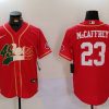 Men's San Francisco 49ers #23 Christian McCaffrey Red With Patch Cool Base Stitched Baseball Jersey