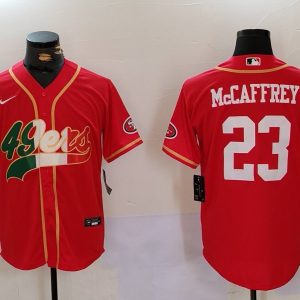 Men's San Francisco 49ers #23 Christian McCaffrey Red With Patch Cool Base Stitched Baseball Jersey