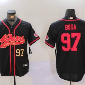 Men's San Francisco 49ers #97 Nick Bosa Black With Patch Cool Base Stitched Baseball Jersey