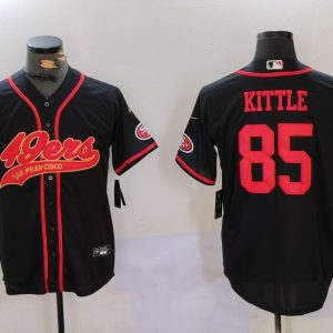 Men's San Francisco 49ers #85 George Kittle Black With Patch Cool Base Stitched Baseball Jerseys