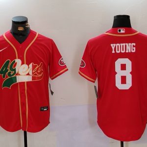 Men's San Francisco 49ers #8 Steve Young Red With Patch Cool Base Stitched Baseball Jerseys