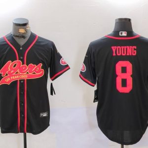 Men's San Francisco 49ers #8 Steve Young Black With Patch Cool Base Stitched Baseball Jerseys