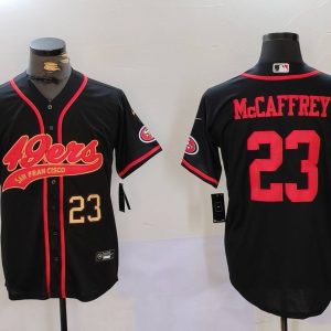 Men's San Francisco 49ers #23 Christian McCaffrey Black With Patch Cool Base Stitched Baseball Jerseys