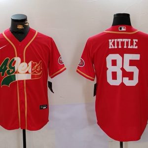 Men's San Francisco 49ers #85 George Kittle Red With Patch Cool Base Stitched Baseball Jerseys