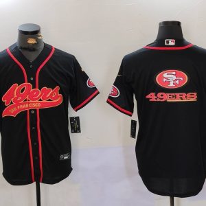 Men's San Francisco 49ers Team Big Logo Black With Patch Cool Base Stitched Baseball Jersey