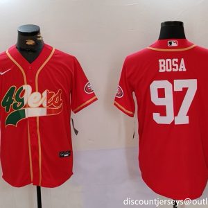 Men's San Francisco 49ers #97 Nick Bosa Red With Patch Cool Base Stitched Baseball Jersey