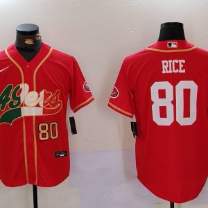 Men's San Francisco 49ers #80 Jerry Rice Red With Patch Cool Base Stitched Baseball Jersey