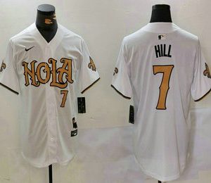 Men's New Orleans Saints #7 Taysom Hill Number White Nola Baseball Jersey