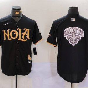 Men's New Orleans Saints Team Big Logo Black Cool Base Stitched Baseball Jersey